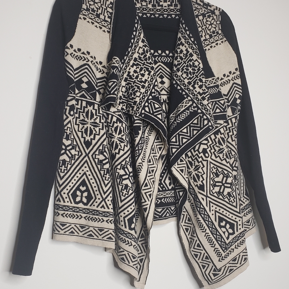 Lucky brand black tan cardigan Aztec, Boho, Indie Western Womans size medium - Picture 3 of 8